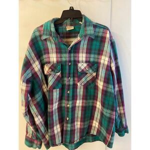 2xl Five Brother green purple‎ flannel shirt MADE in USA #92904 100 cotton
